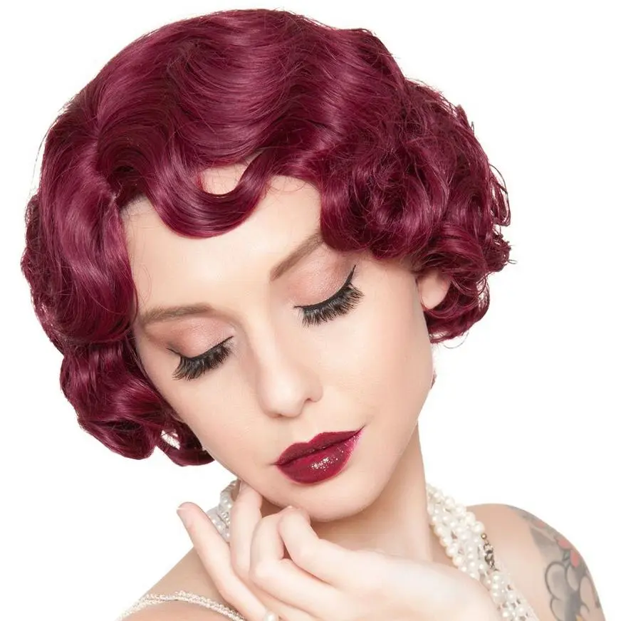 Burgundy Finger Wave Flapper Wig 1 Burgundy Finger Wave Flapper Wig