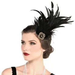 Black Feather Flapper Headpiece