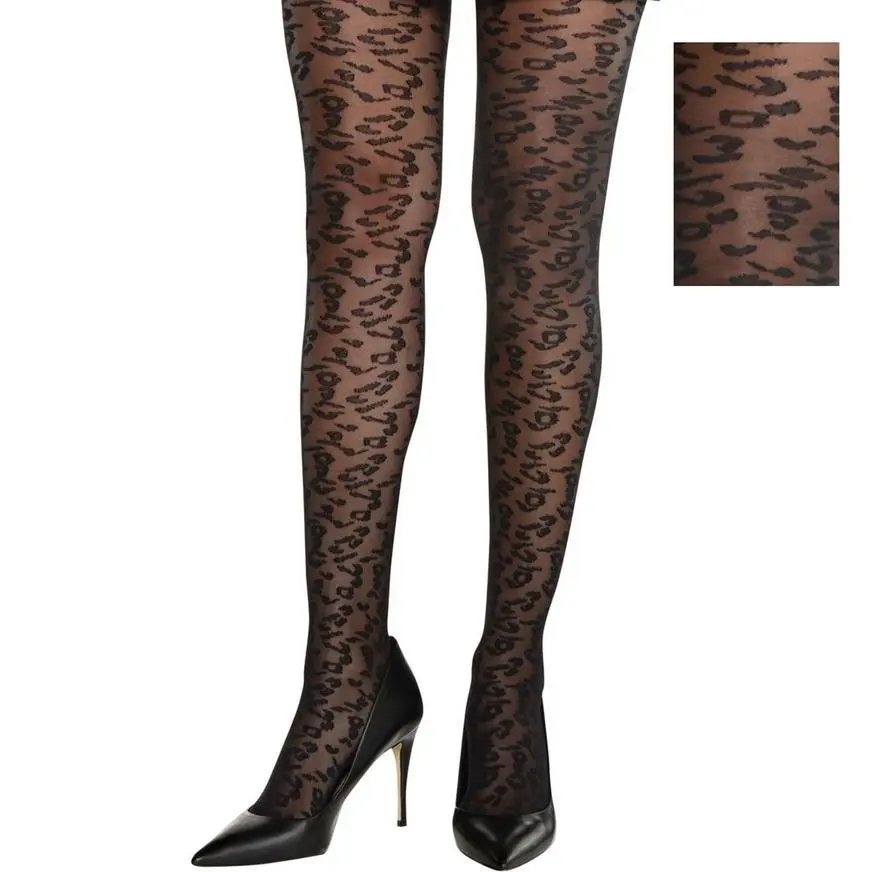 Adult Black Cheetah Print Stockings 1 Adult Black Cheetah Print Stockings