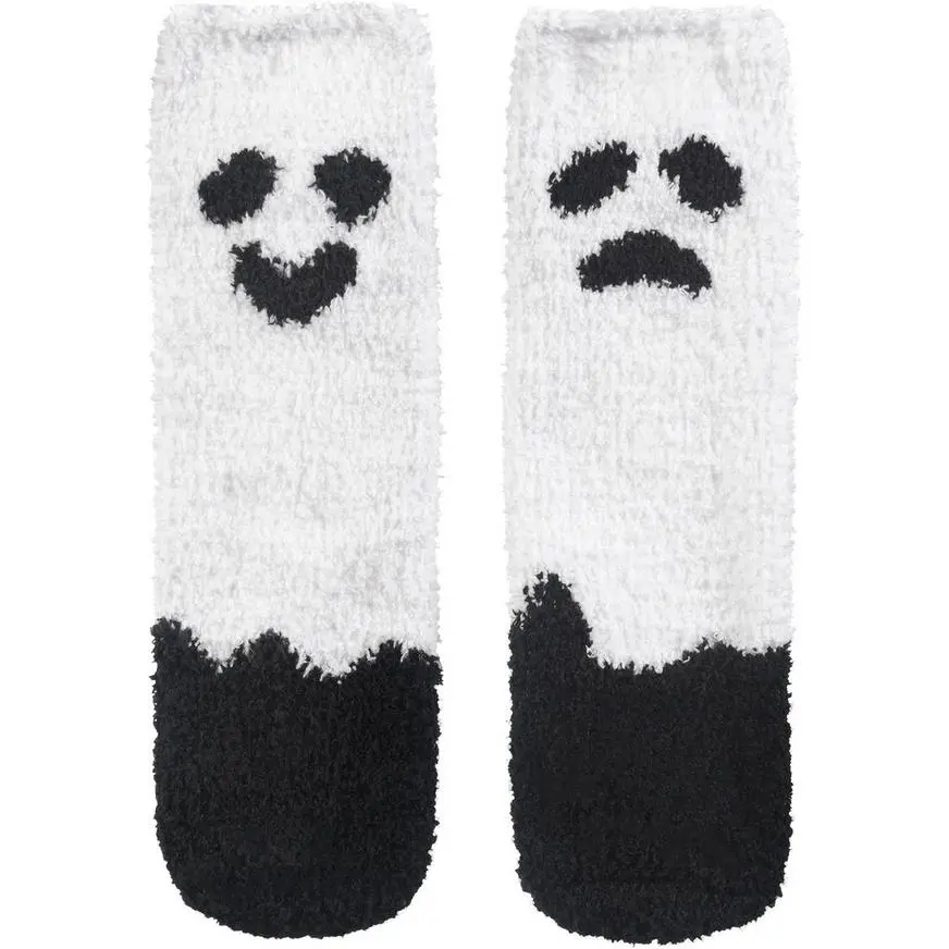 Adult Fuzzy Ghost Crew Socks 1 Adult Fuzzy Ghost Crew Socks