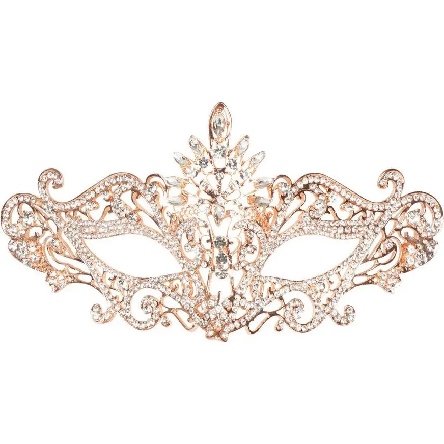 Rhinestone Rose Gold Metal Masquerade Mask 1 Rhinestone Rose Gold Metal Masquerade Mask