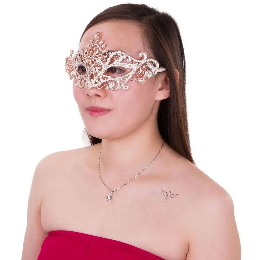Rhinestone Rose Gold Metal Masquerade Mask 2 Rhinestone Rose Gold Metal Masquerade Mask - Image 2