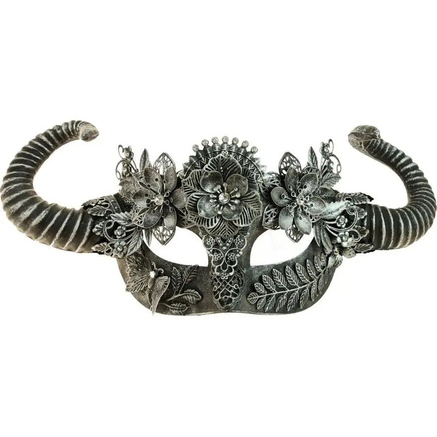 Horned Silver Satyr Masquerade Mask 1 Horned Silver Satyr Masquerade Mask