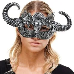 Horned Silver Satyr Masquerade Mask 3 Horned Silver Satyr Masquerade Mask -Costumes By Theme Shop 920285 01