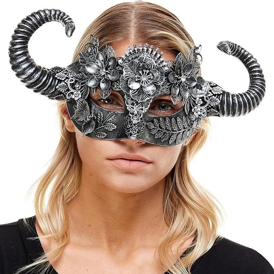 Horned Silver Satyr Masquerade Mask 2 Horned Silver Satyr Masquerade Mask - Image 2