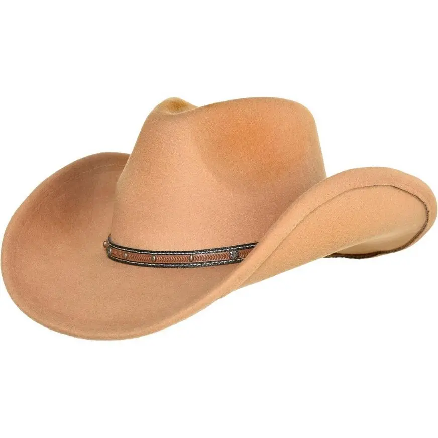 AMSCAN Tan Cowboy Hat With Faux Leather Trim, One Size 1 AMSCAN Tan Cowboy Hat With Faux Leather Trim, One Size