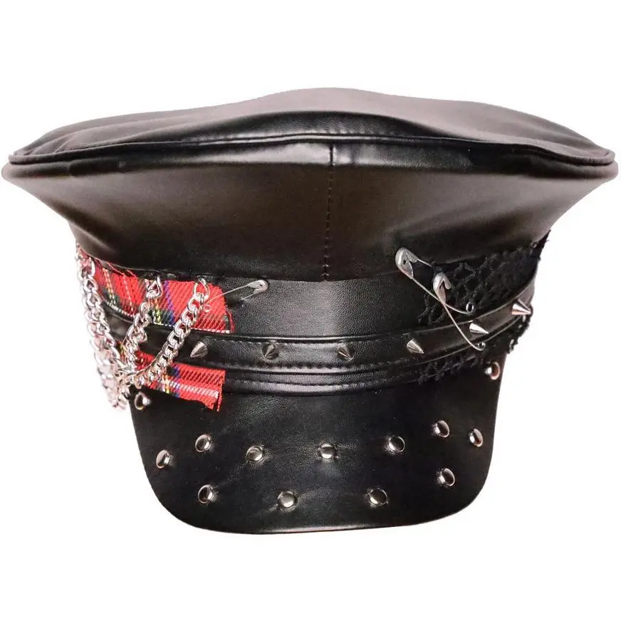 Studded Black Leather Punk Hat 1 Studded Black Leather Punk Hat
