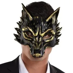 AMSCAN Adult Black & Metallic Gold Wolf Foam Half Mask