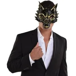 AMSCAN Adult Black & Metallic Gold Wolf Foam Half Mask -Costumes By Theme Shop 942050 02