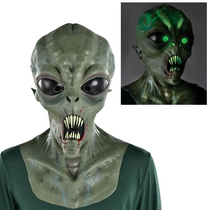 AMSCAN Adult Light-Up Spiked Teeth Alien Latex Mask 1 AMSCAN Adult Light-Up Spiked Teeth Alien Latex Mask
