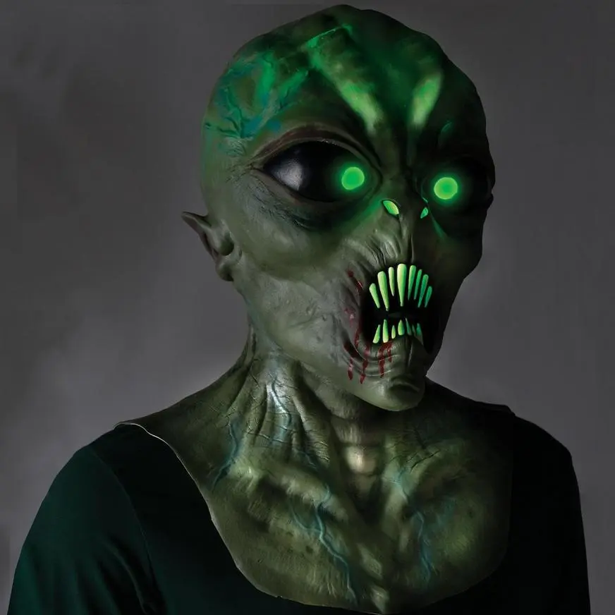 AMSCAN Adult Light-Up Spiked Teeth Alien Latex Mask 2 AMSCAN Adult Light-Up Spiked Teeth Alien Latex Mask - Image 2