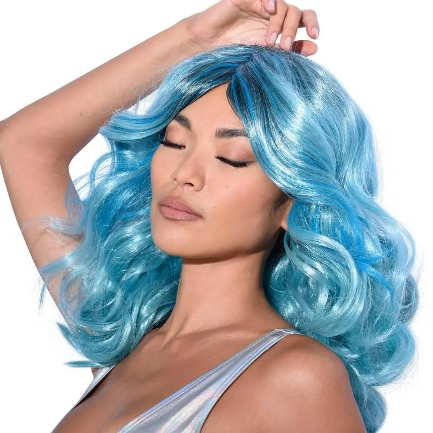 AMSCAN Blue Medium Length Curly Wig 1 AMSCAN Blue Medium Length Curly Wig