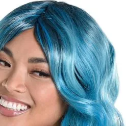 AMSCAN Blue Medium Length Curly Wig 5 AMSCAN Blue Medium Length Curly Wig -Costumes By Theme Shop 942145 02