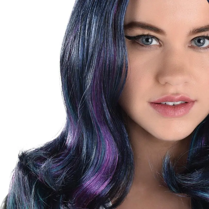 AMSCAN Navy Blue, Purple & Turquoise Oil Slick Curly Wig, 20in 2 AMSCAN Navy Blue, Purple & Turquoise Oil Slick Curly Wig, 20in - Image 2