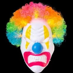 Adult Light-Up Angry Clown Plastic Mask With Colorful Wig - Neon Circus -Costumes By Theme Shop 942181 01