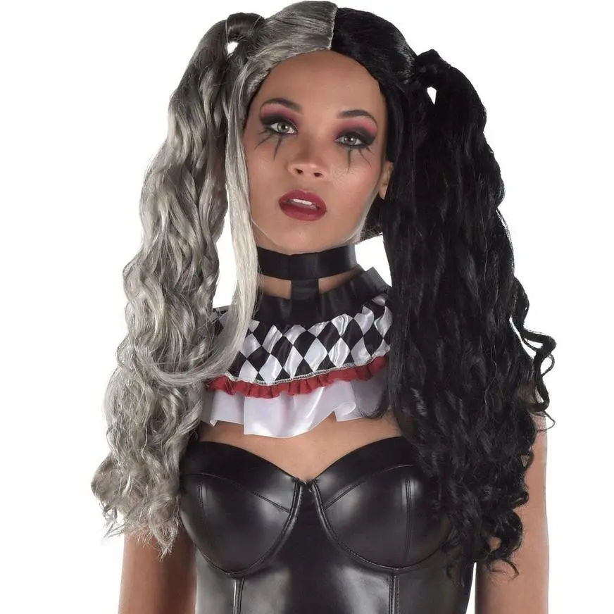 Long Black & Gray Pigtail Wig 1 Long Black & Gray Pigtail Wig