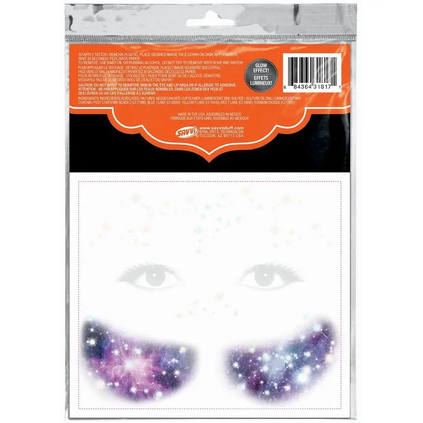 Glowing Pretty Galaxy Temporary Tattoos, 7pc 2 Glowing Pretty Galaxy Temporary Tattoos, 7pc - Image 2