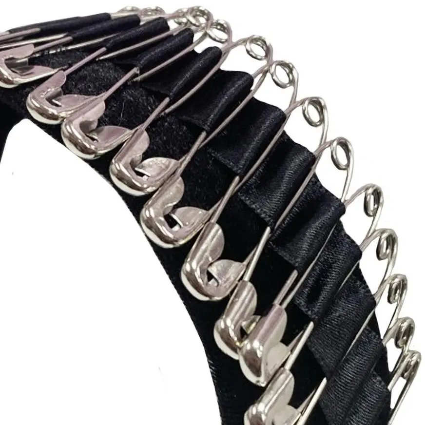 Adult Black Velour Safety Pin Headband - Punk Rock 2 Adult Black Velour Safety Pin Headband - Punk Rock - Image 2