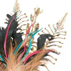 Adult Rainbow Rhinestone & Gold Feather Masquerade Mask -Costumes By Theme Shop 942820 03