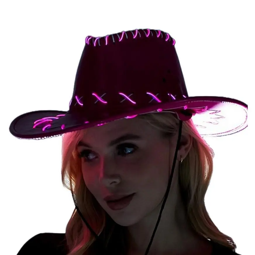 Adult Light-Up Pink Fabric Cowboy Hat 1 Adult Light-Up Pink Fabric Cowboy Hat
